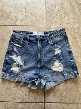 Hollister Frayed Distressed Denim Roll-Cuff Shorts - Blue